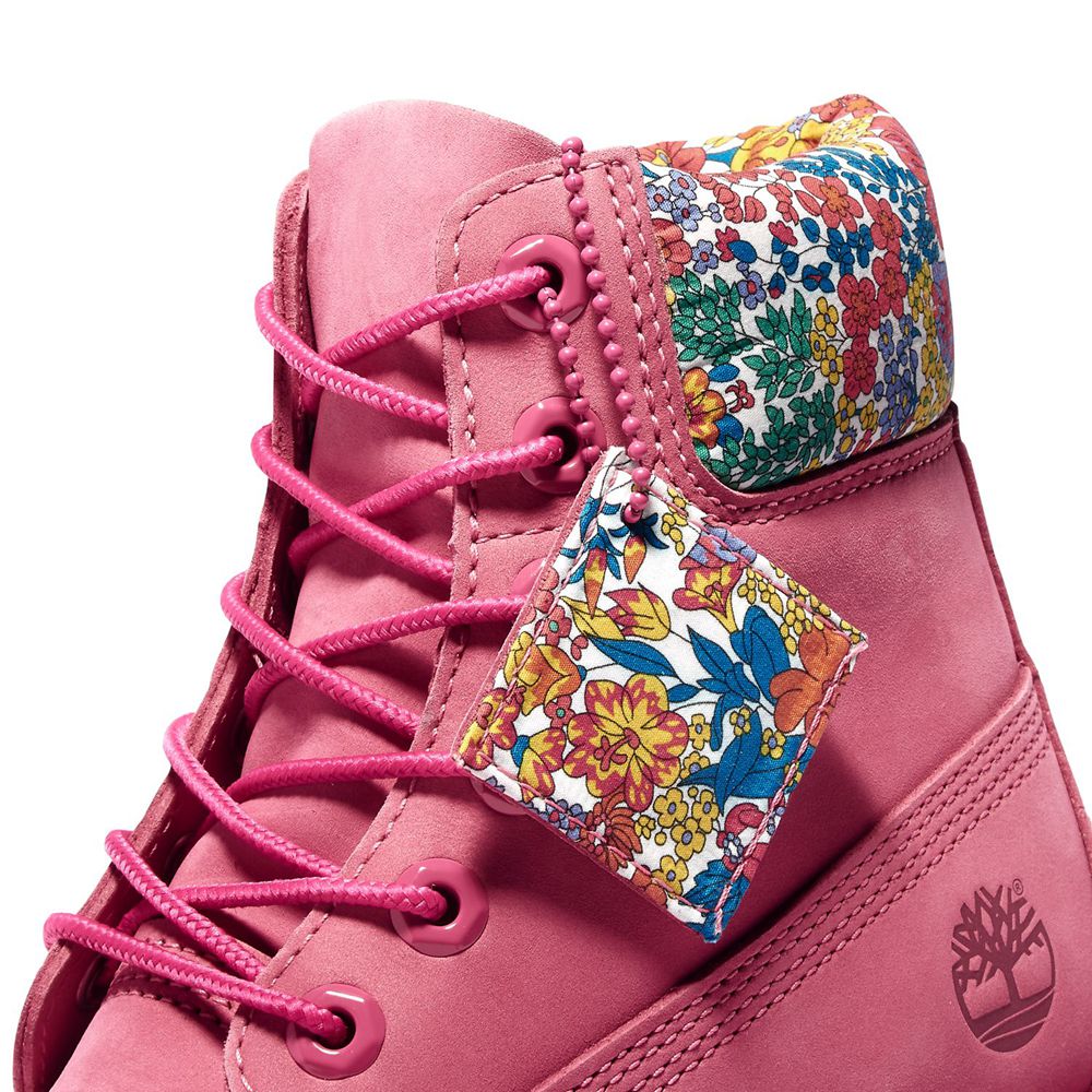 Timberland Womens 6-Inch Boots Premium Waterproof made with Liberty Fabric - Pink - India OZ8163074